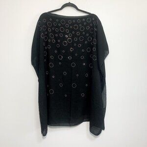 Black Stud Embellished Circle Poncho Swim Cover Up